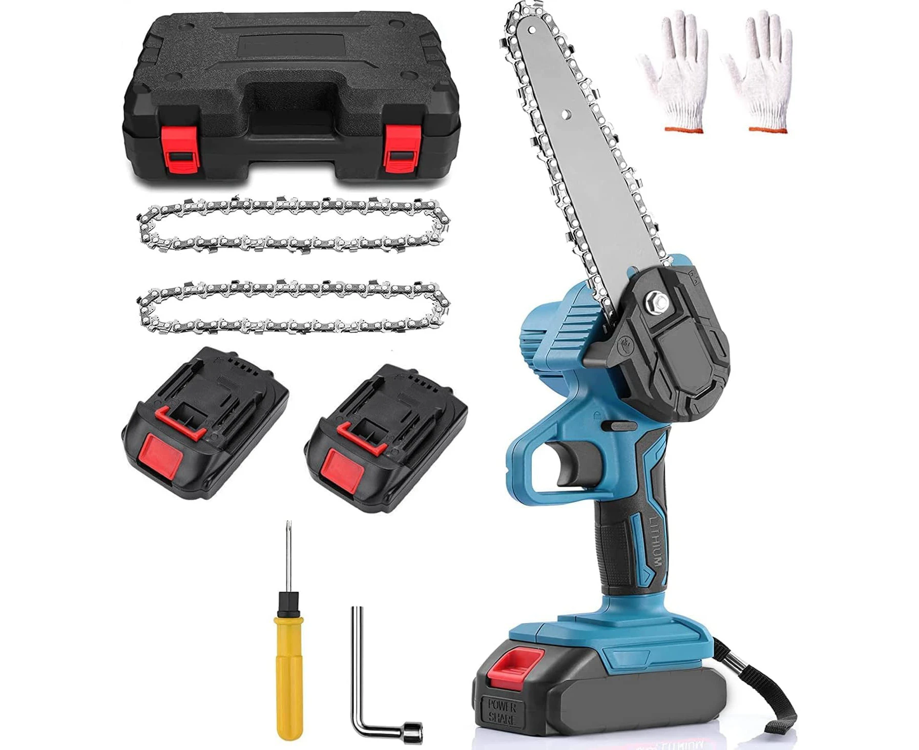 Mini Chainsaw Cordless, 6 Inch Handheld Electric Power Chainsaw with 2Pcs Batteries, One-Hand Operated Portable Chain Saw for Tree Branches Trimming