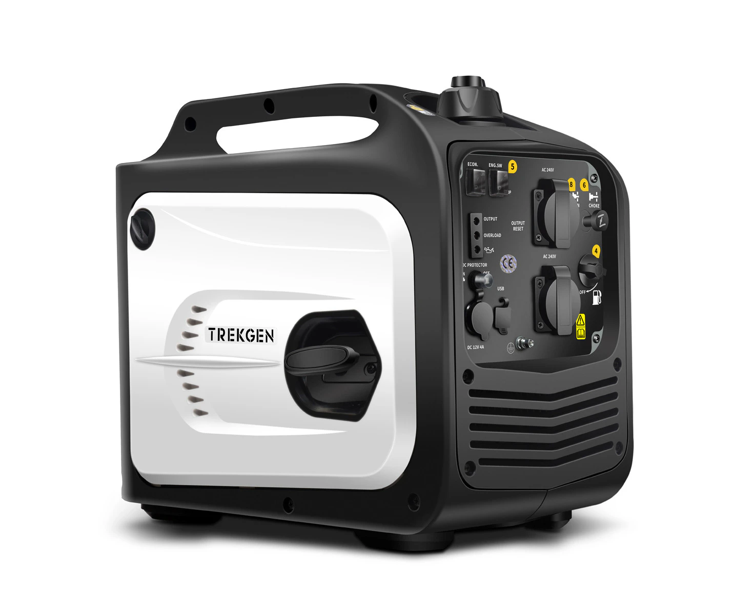 TreKGen Portable Inverter Generator 3.5KW Max 3.0KW Rated 2 x 240V Outlets Pure Sine Wave Camping RV Silent Quiet Power Petrol USB Recoil Starter