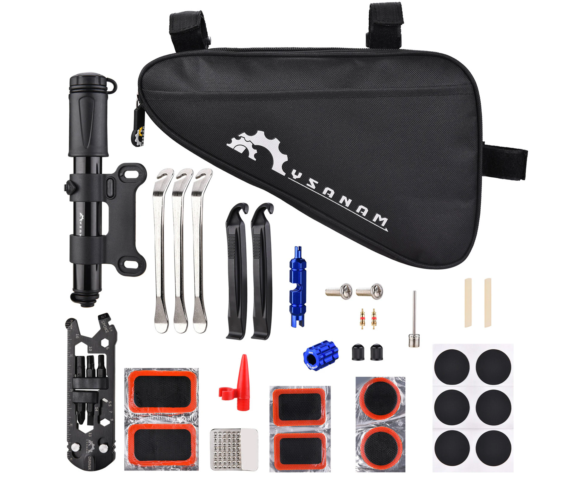 Bike Repair Kit Portable Bicycle Repairing Tools Kit Tire Fixing Kit Bag with Tire Pump   Multifunctional Tools Tire Tube Patches Cycle Tool Set