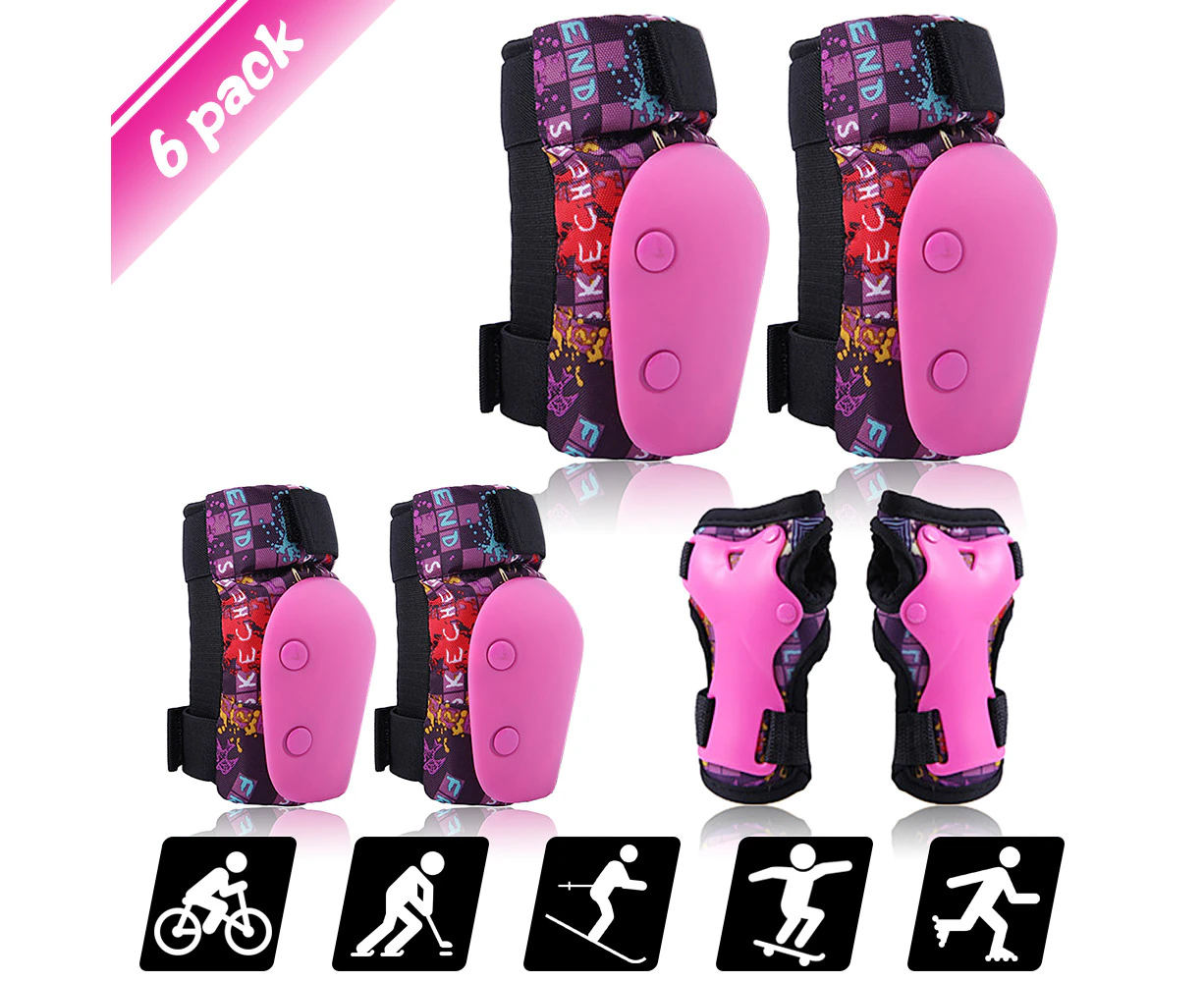 6 in 1 Kids Bike Pads Set Knee Pads Elbow Pads Wrist Guards Sport Protective Gear Set for Cycle Skateboard Roller Skating