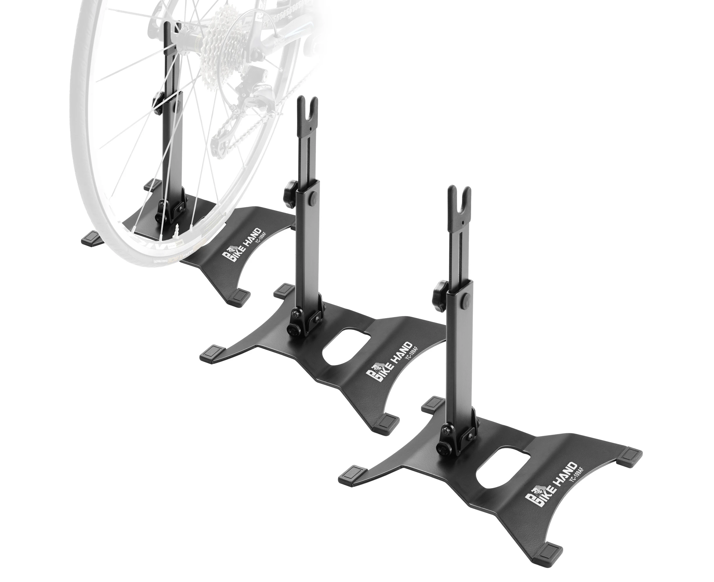 BIKEHAND Bicycle Floor Type Hub Mount Parking Rack Stand - for 24" to 29" Kids Mountain and Road Bike Indoor Outdoor Storage Disc Brake Compatible - 3 Bike Stands