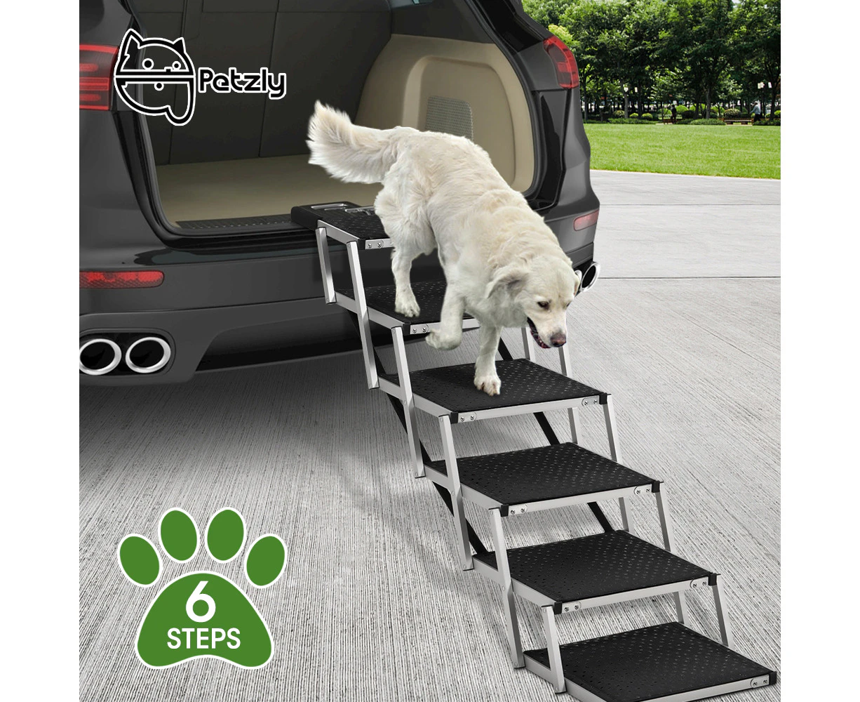 Petzly Foldable Dog Ramps 6 Steps Adjustable Height Dog Stair Portable Aluminium