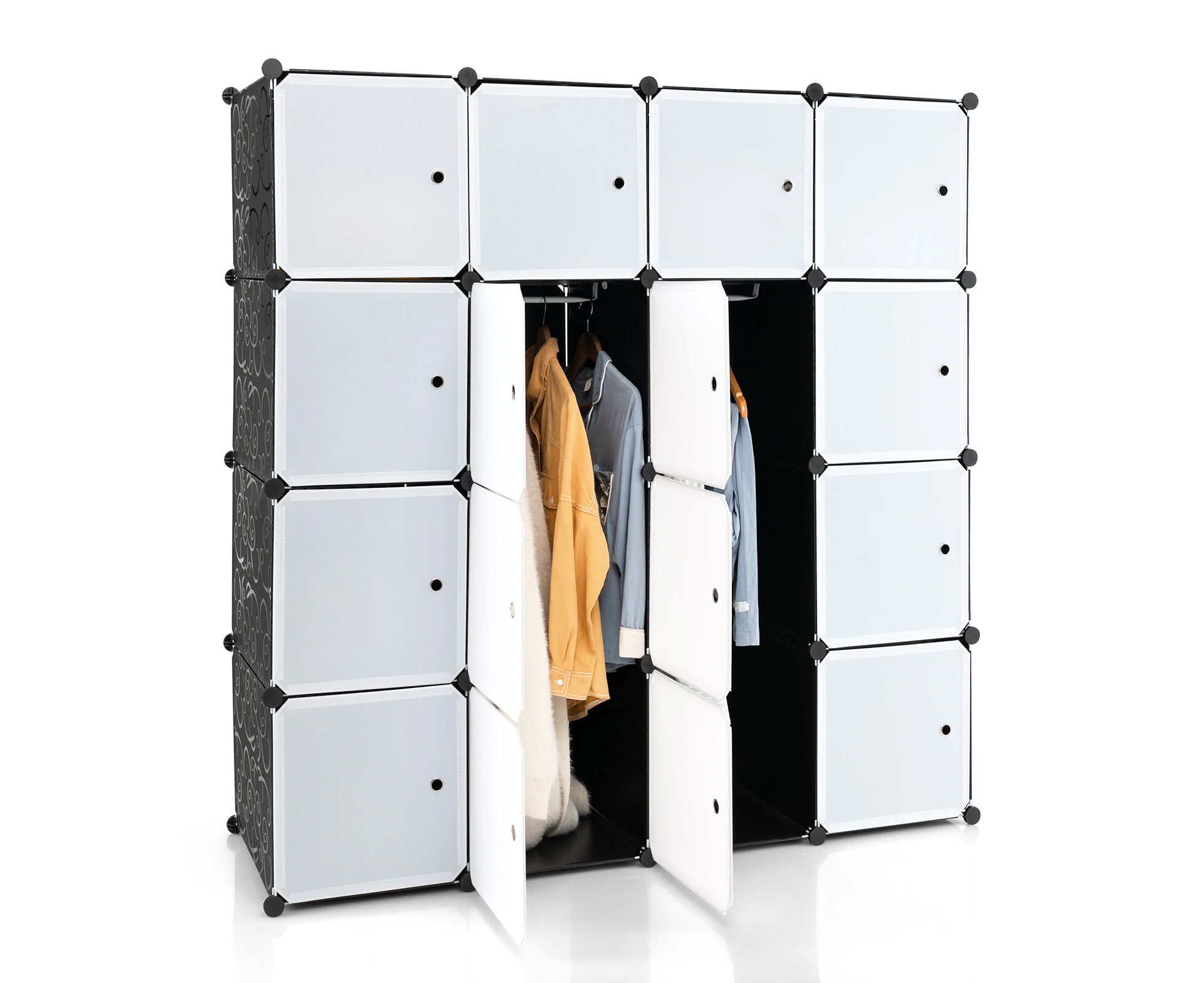 Giantex 16-Cube Storage Organizer Portable Wardrobe Closet w/16 Doors & 2 Hanging Rods 4 x 4 Tiers Heavy Duty Combination Armoire