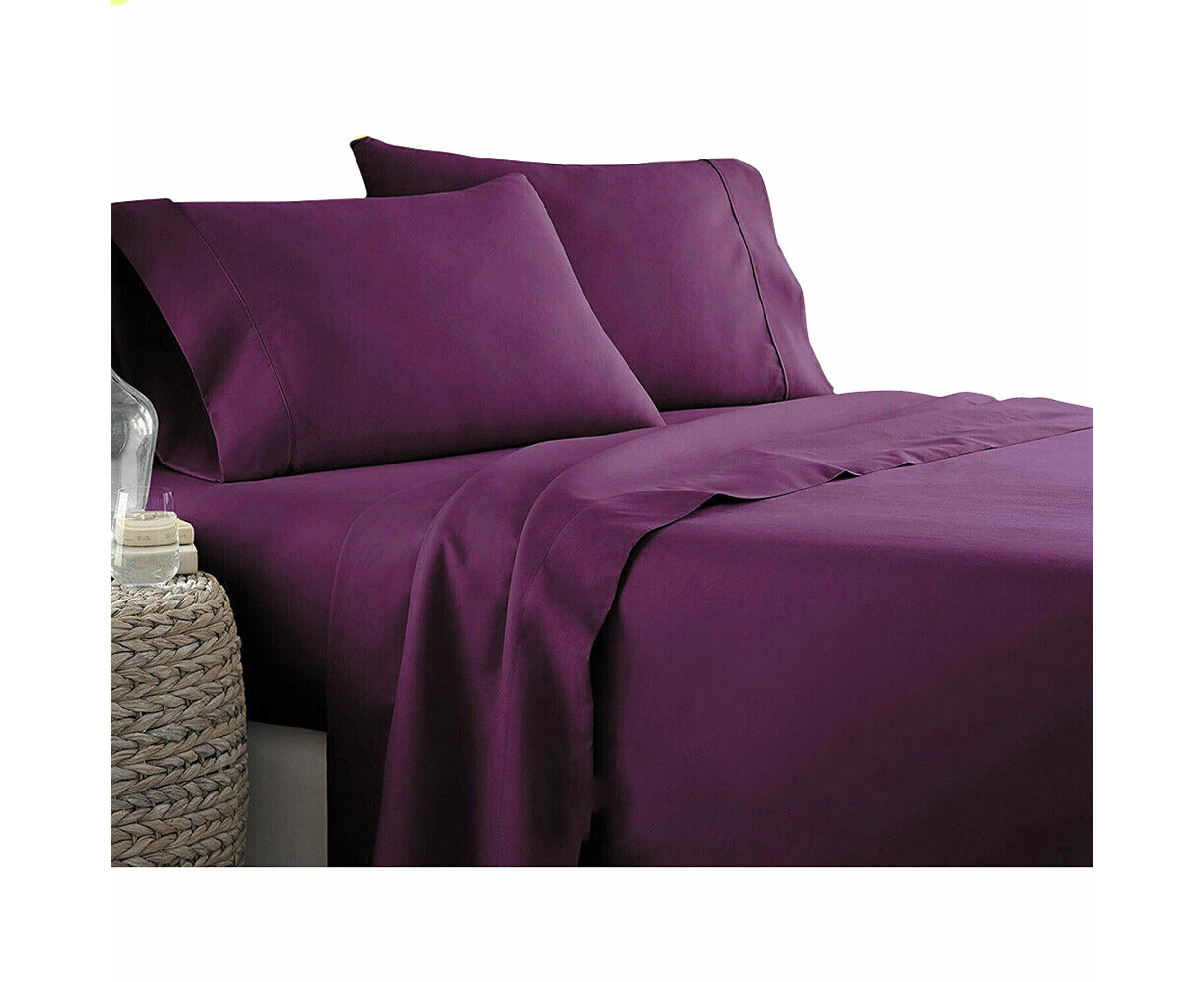 2100TC Ultra Soft Bed Sheets Set Flat Fitted Sheet 100 Percent Egyptian Cotton Linen - Purple