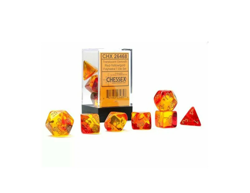 Chessex Gemini Translucent Red-Yellow/Gold Luminary 7 Die Set CHX 26468