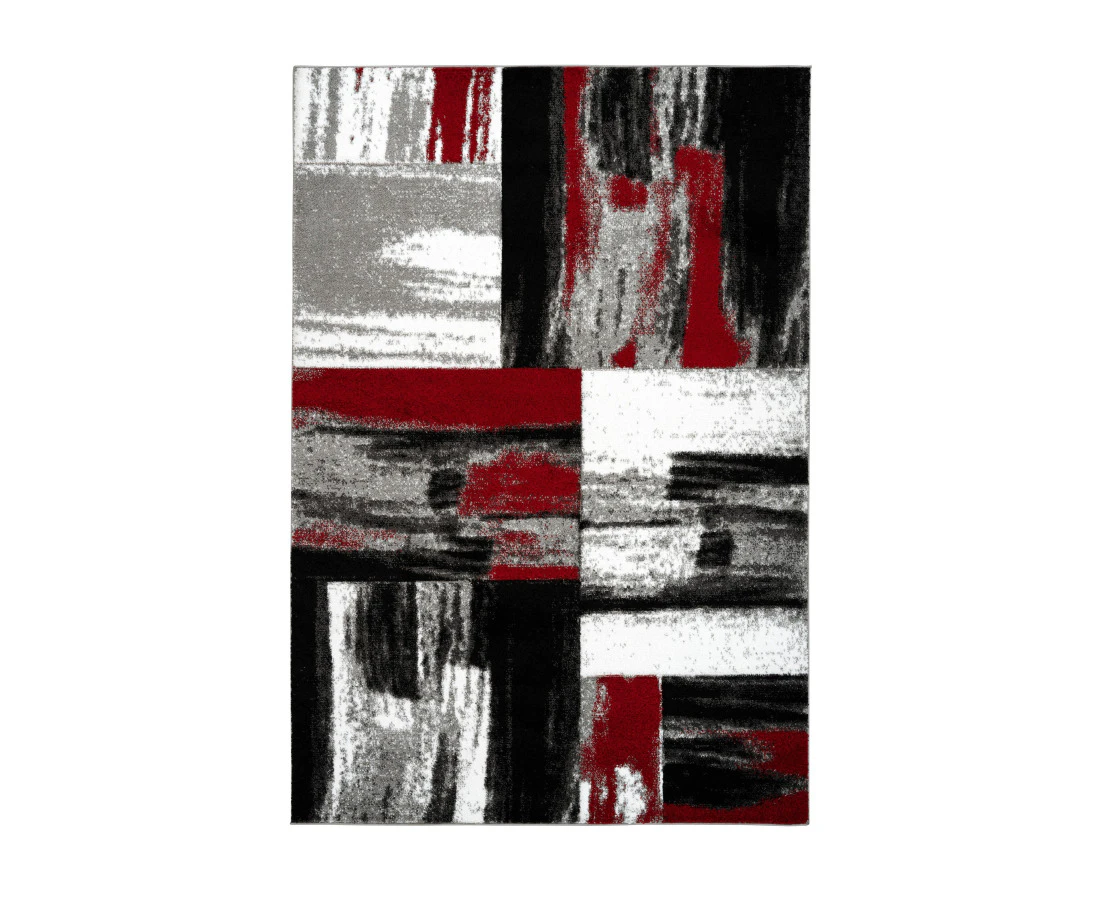 Swing 100 Modern Red and Black Rug with Checkered Design