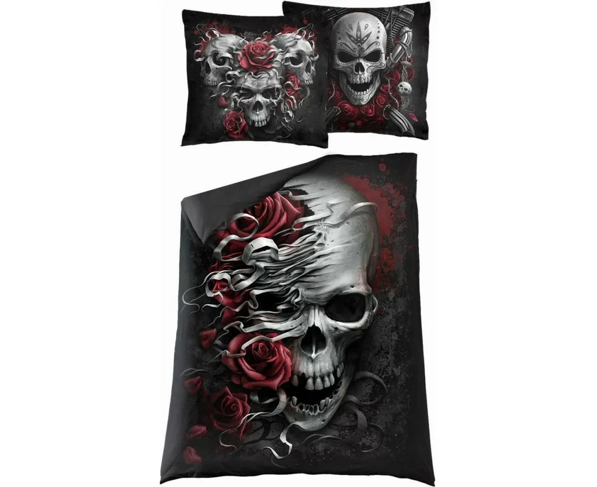 Spiral Direct Skull And Roses Duvet Cover Set (Black) - HE2546