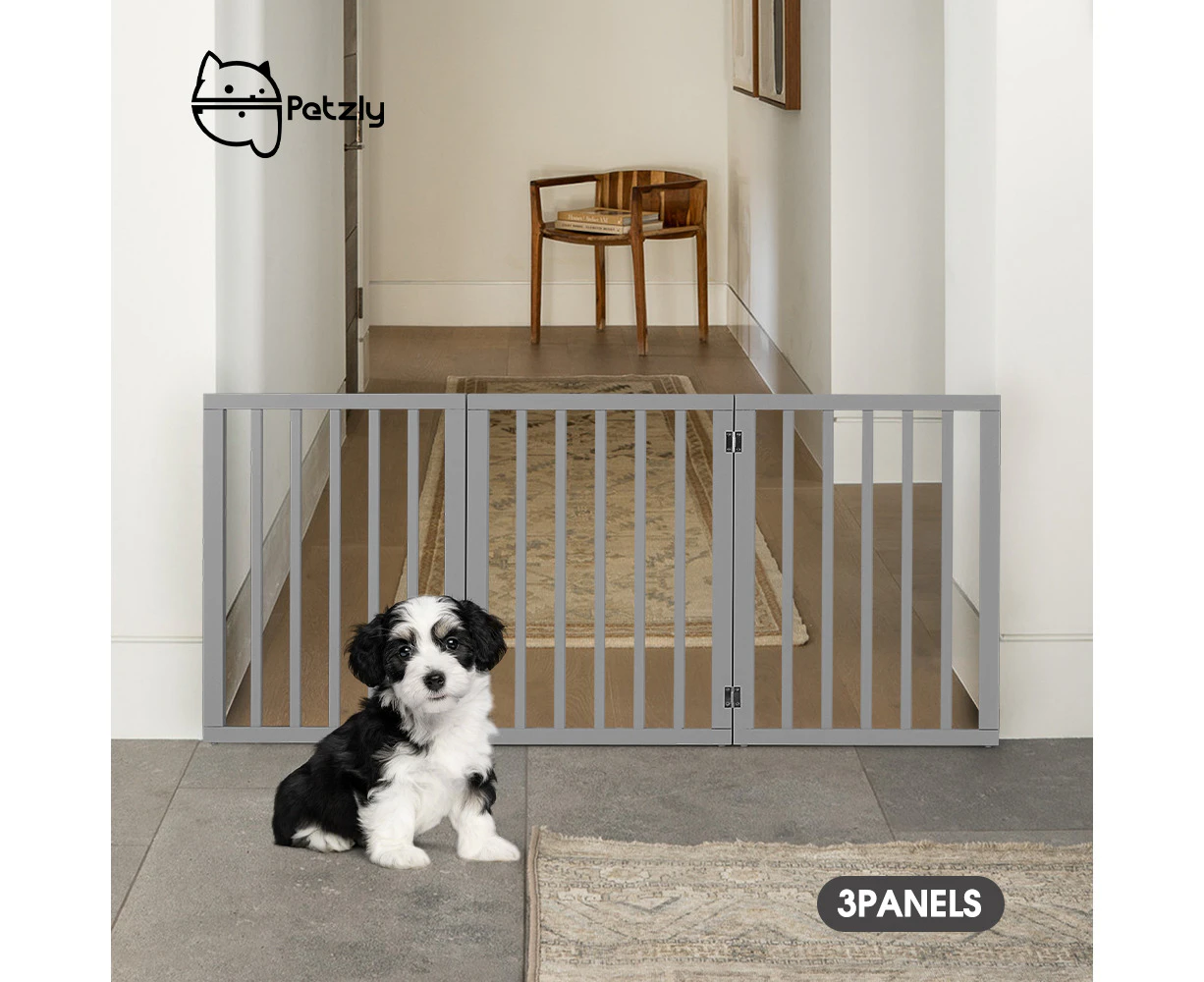 Petzly Pet Gate Dog Fence Safety Barrier Security Door 3 Panel 61cm Grey