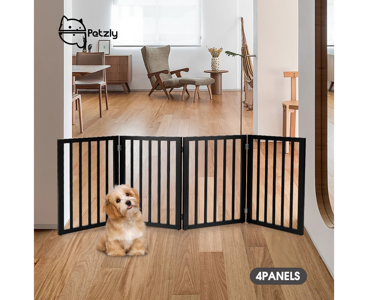 Petzly Pet Gate Dog Fence Safety Barrier Security Door 4 Panel 61cm Black