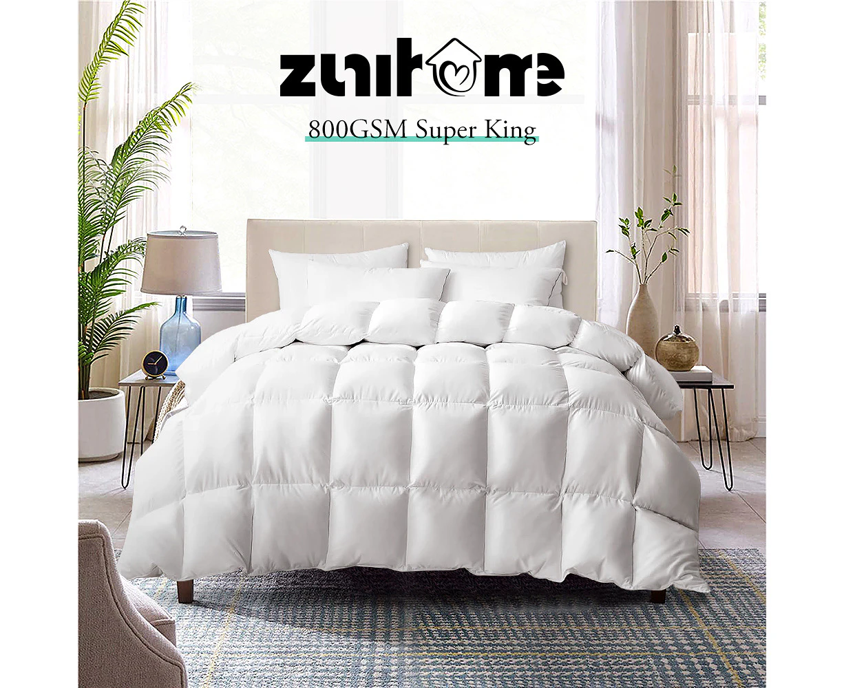 ZUNI Goose Down Duvet Quilt 800GSM Duvet Doona Winter Summer Quilt Super King