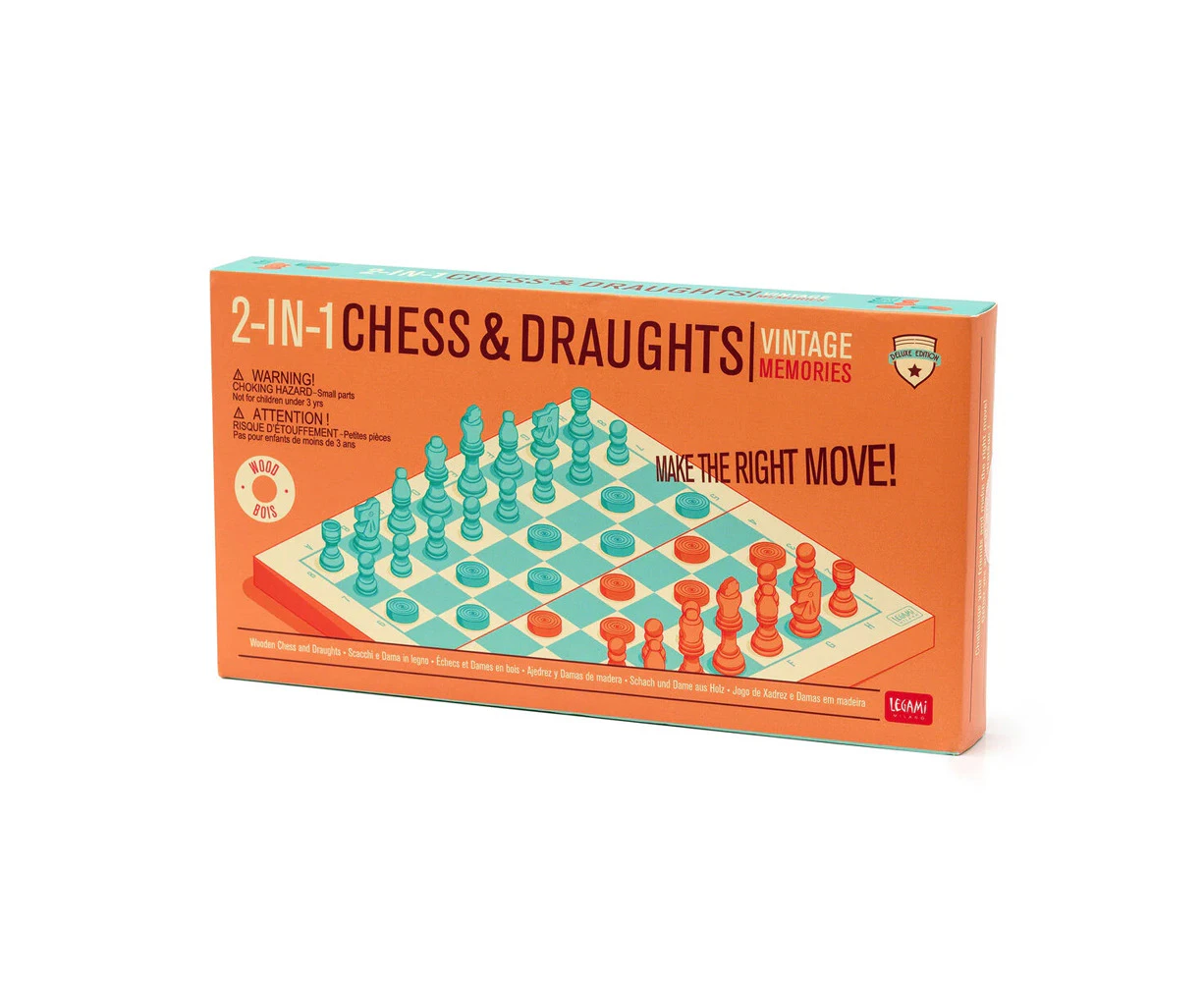 Legami Wooden 2-in-1 Chess & Draughts Classic Tabletop Game Board Play Set