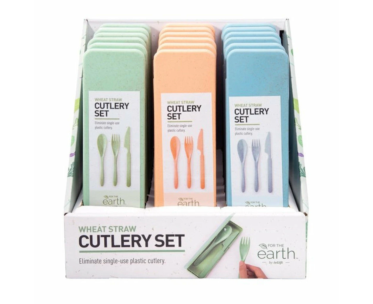 For The Earth - Wheat Straw Cutlery Set - Assorted Colours - Green, Orange, Blue