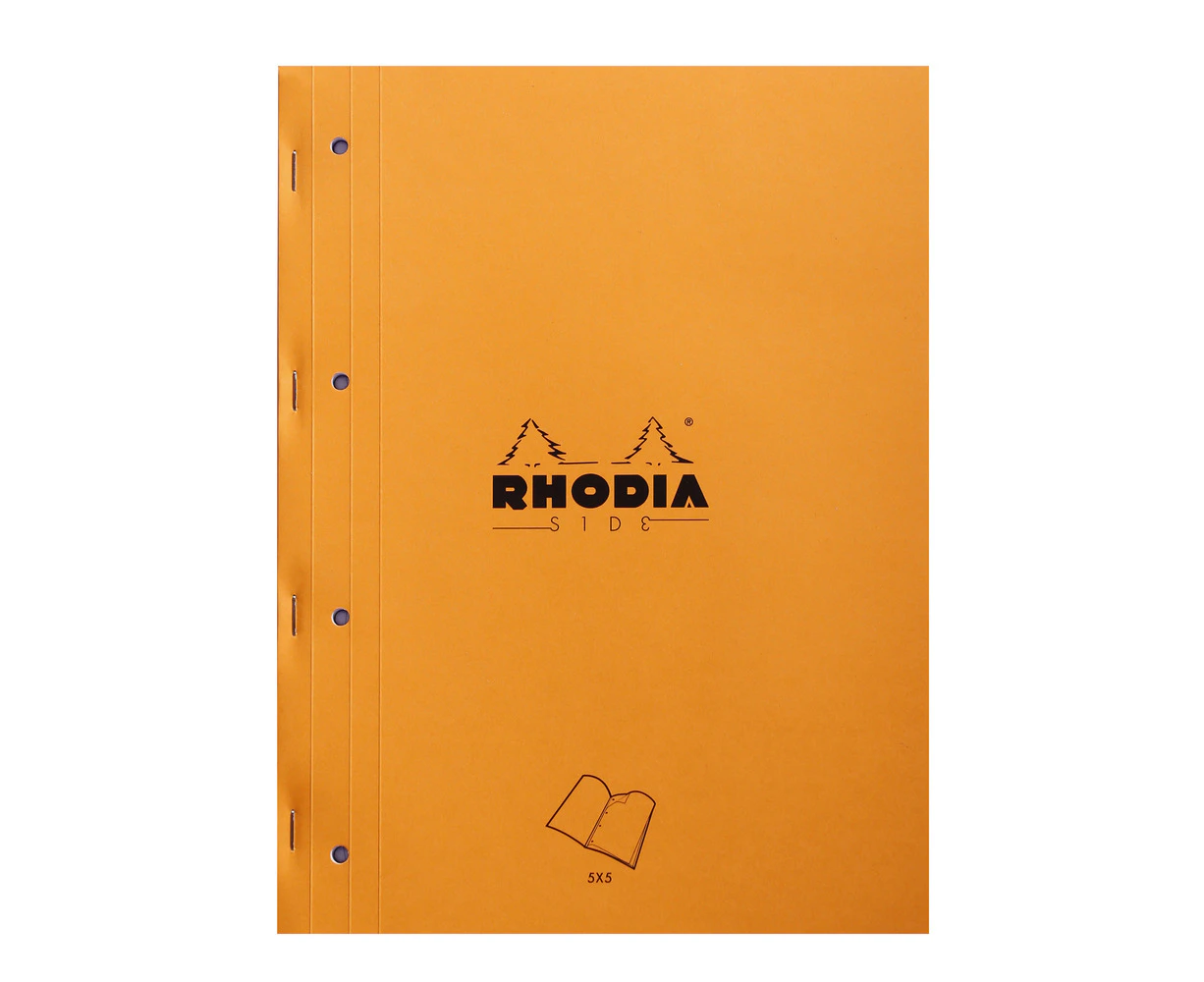 Rhodia Side Stapled A4+ Notepad w/ 4 Holes Office Stationery 5x5 Grid Orange