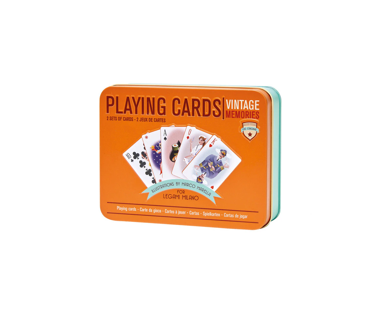 Legami Playing Cards 2-Deck Play Set w/ Tin Case Waterproof Family Poker Game