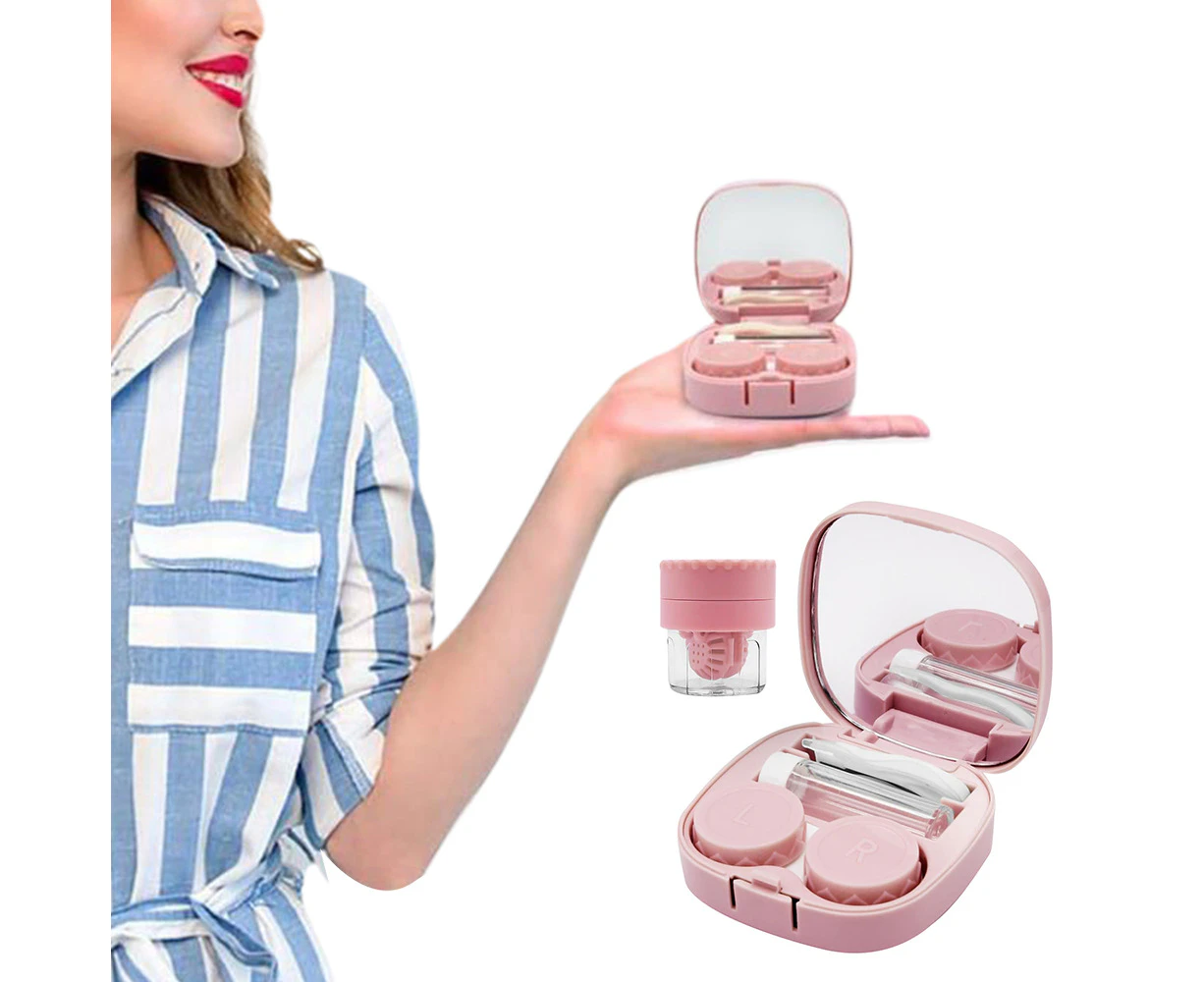 Manual Contact Lens Cleaner and Contact Lens Case Kit Washer Portable Contact Lens Cleaning Box-Pink