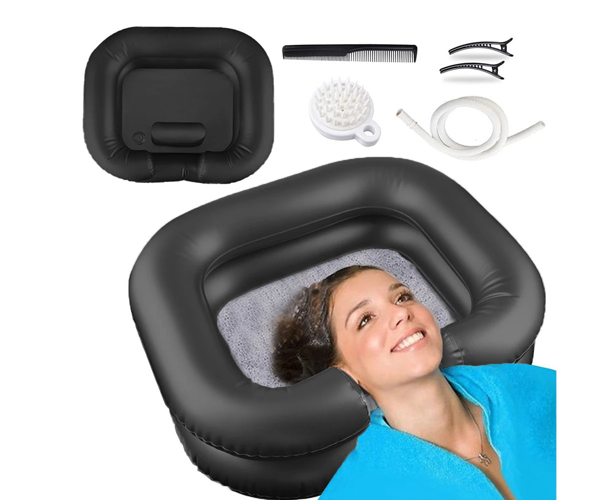 Portable Inflatable Shampoo Basin Bowl Sink for Haircut Dye Hair Wash-Black