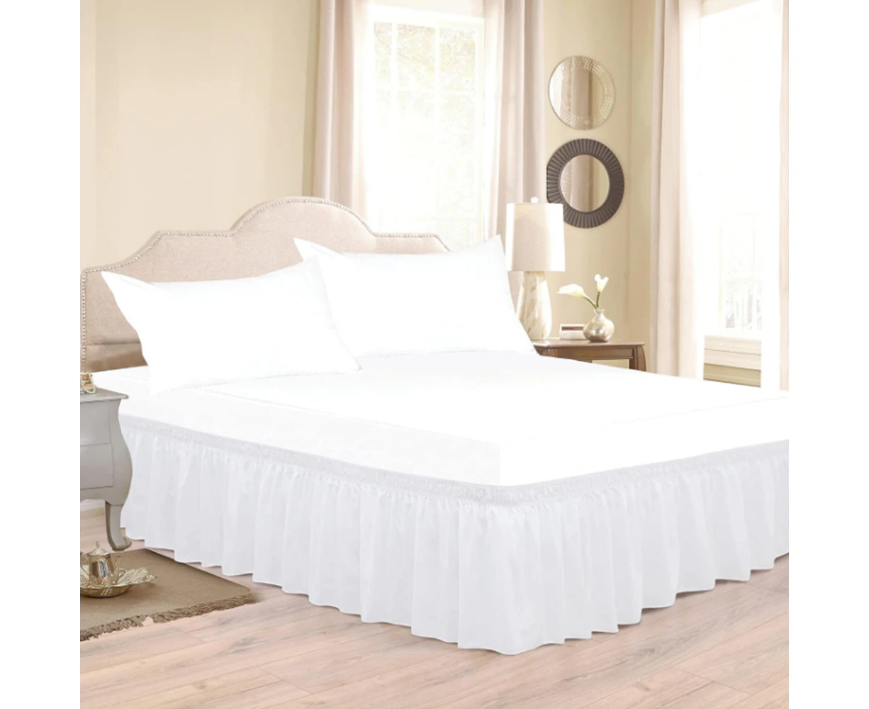 Wrap Around Bed Skirt Hollow Dust Ruffles Skirt Valance Wrap with Adjustable Elastic Belt-White