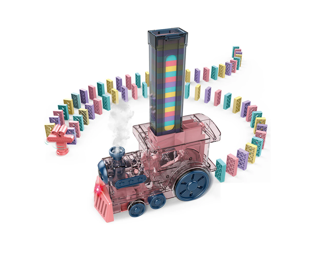 Automatic Domino Laying Train Set with 80Pcs Domino Blocks - Pink