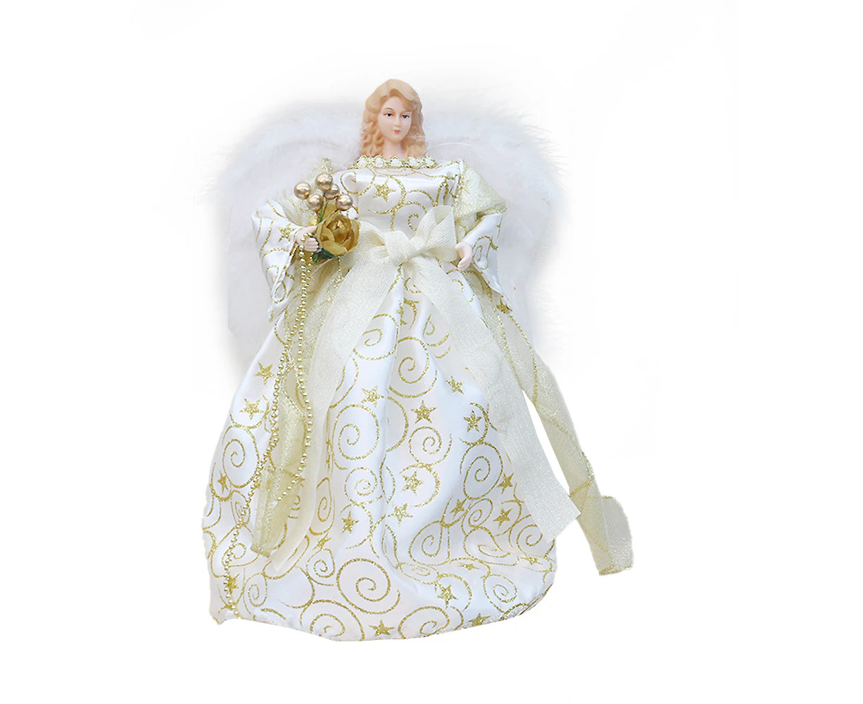 Angel Christmas Tree Topper Ornament with White Wings Treetop Angel for Xmas Decoration - Gold