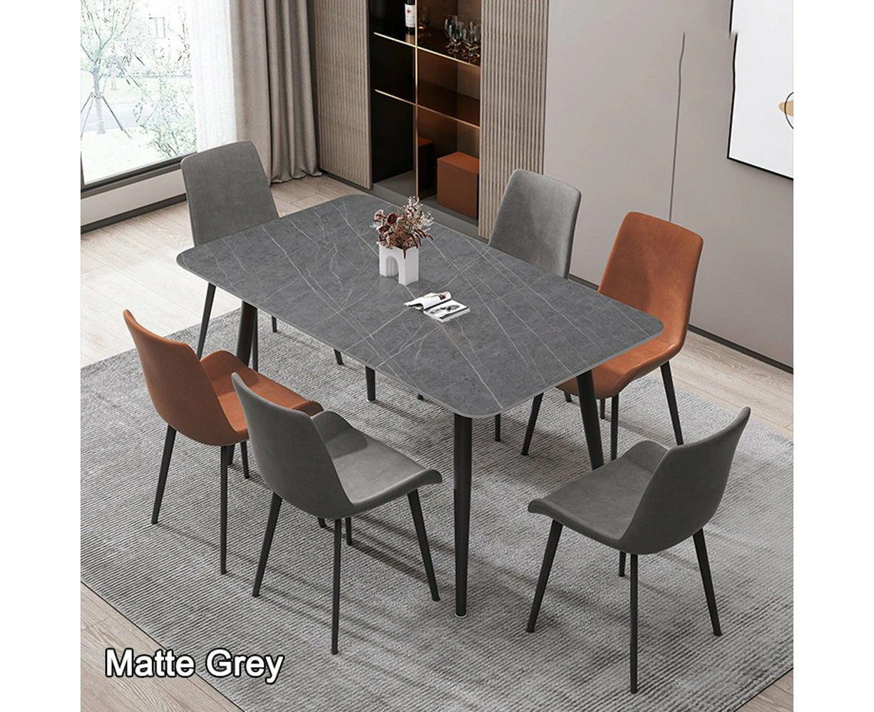 120x60cm Minimalist Slate Kitchen Dining Table Marble Lunch Dinner Table Solid Metal Legs - Matte Grey