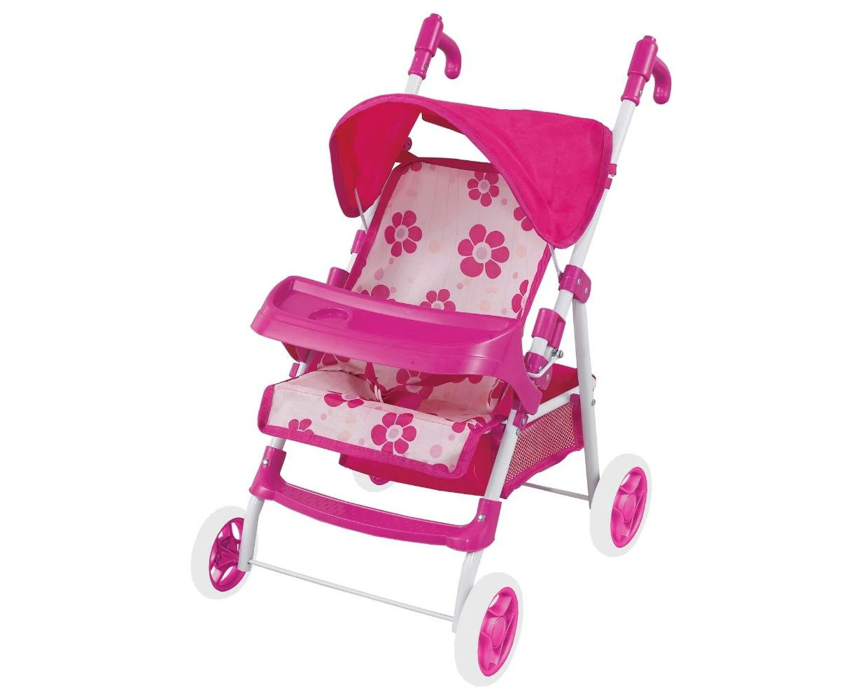 Aussie Baby Pink Flower Doll Stroller With Tray