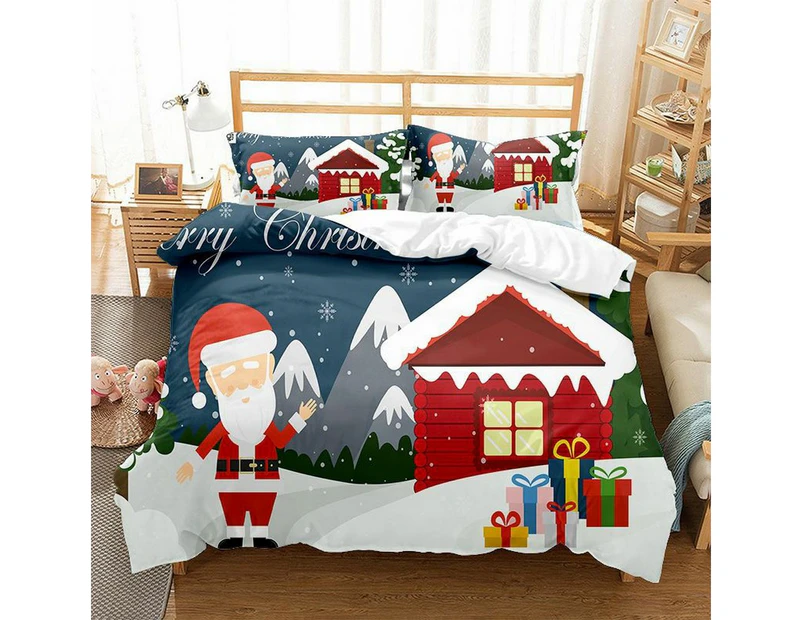 Christmas 3pcs Bedding Set Double Queen King Size Quilt Cover Pillowcases Set Xmas Trees Elk Duvet Cover Printed Christmas Decor - Santa Claus and Gifts