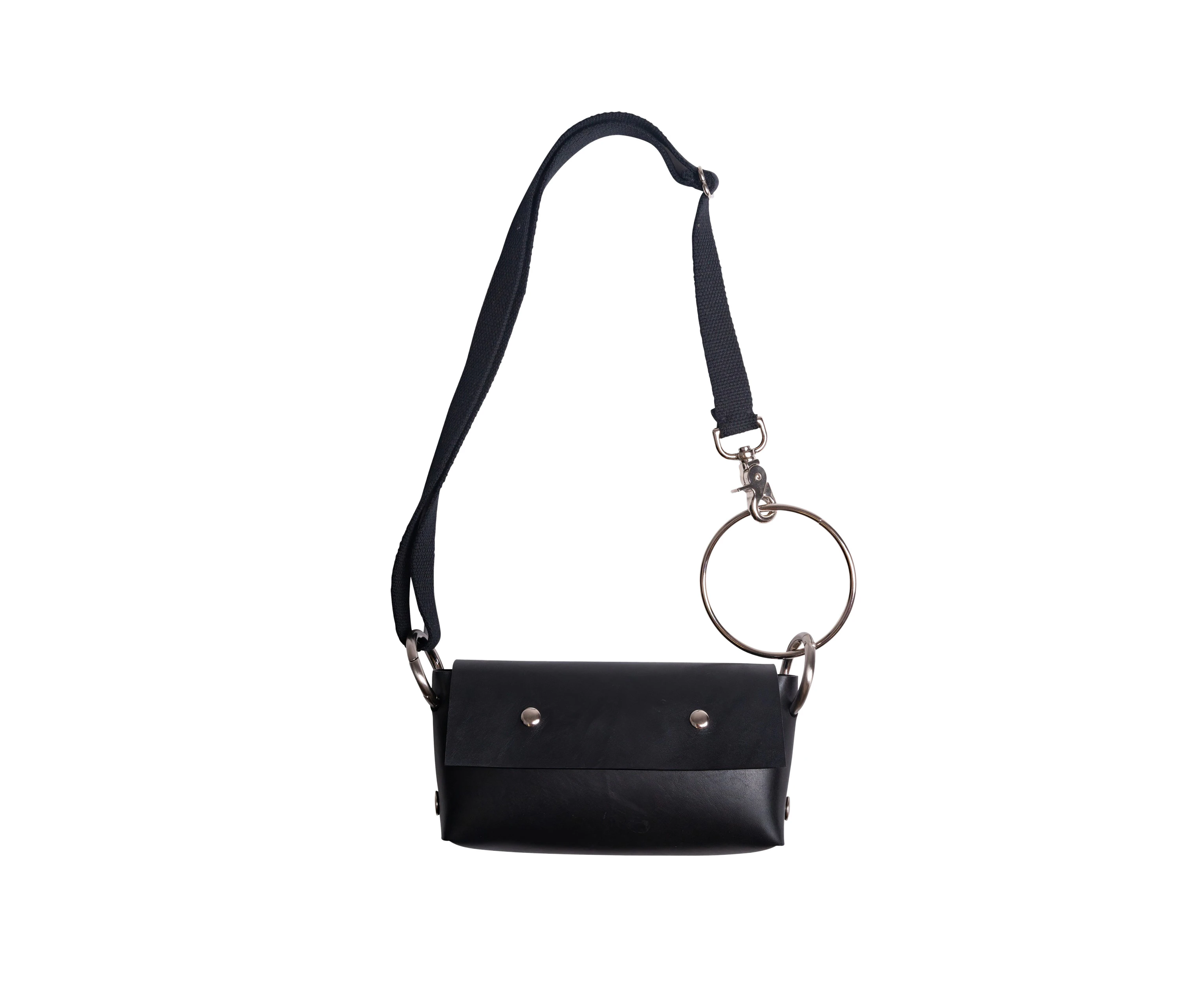 Katya Komarova Leather Baguette Bag w/Ring Handle - Black/Black