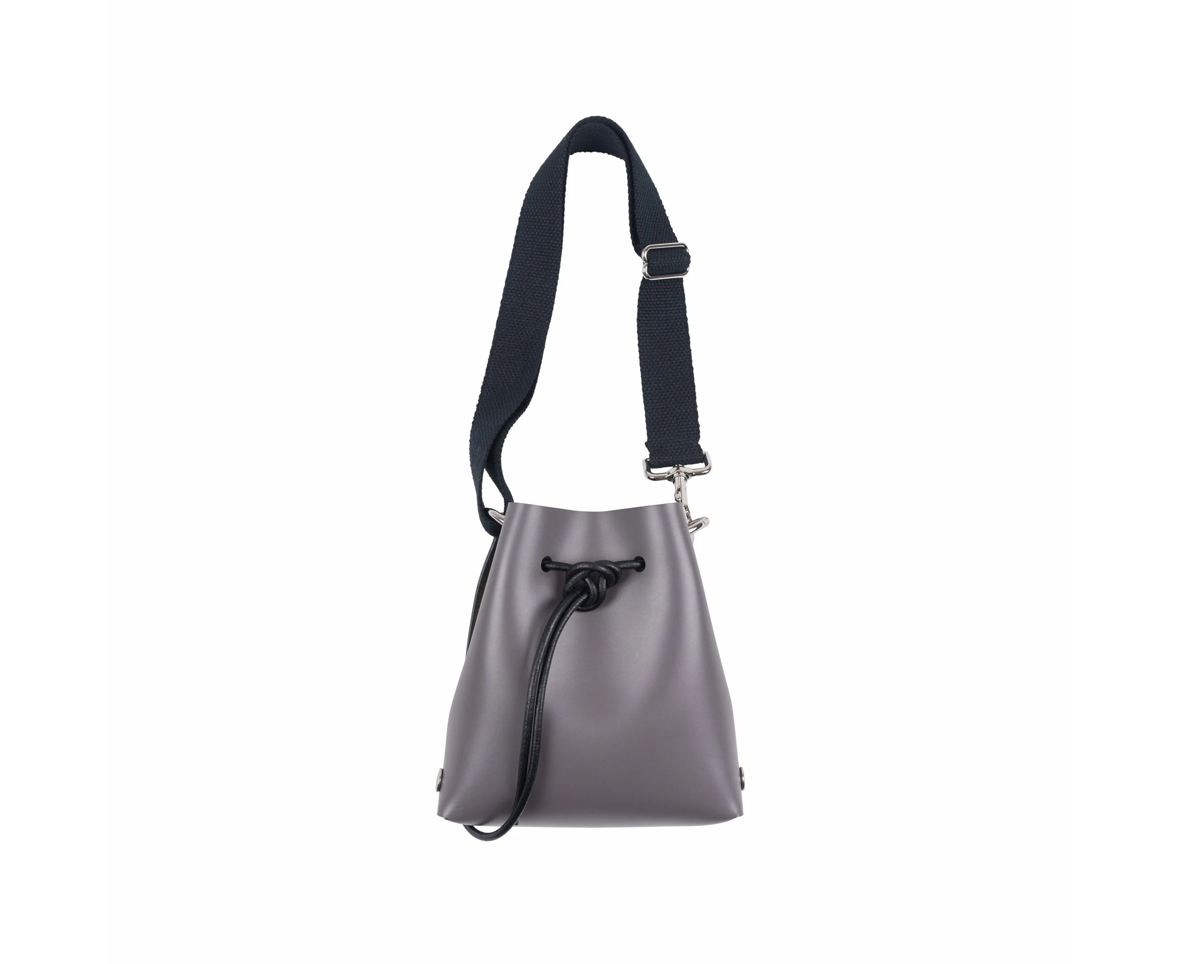 Katya Komarova Leather Bucket Bag - Grey/Wide Black Strap