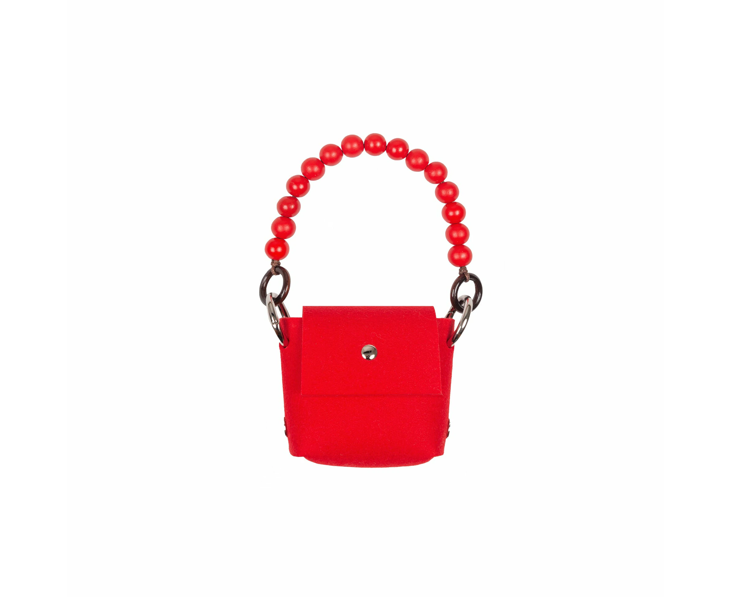 Katya Komarova Felt Mini Purse w/Wooden Handle - Red/White