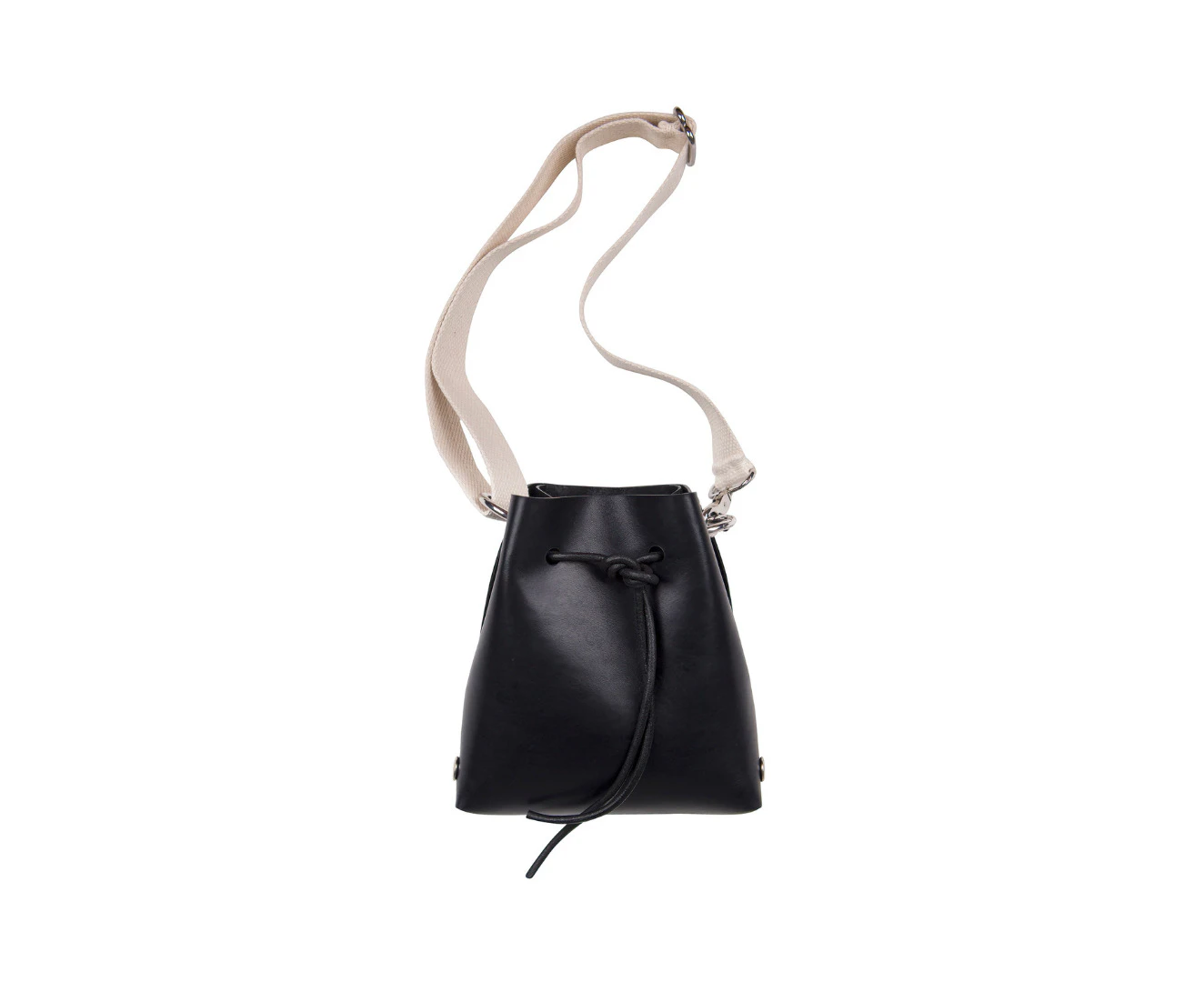 Katya Komarova Leather Bucket Bag - Black/Wide White Strap