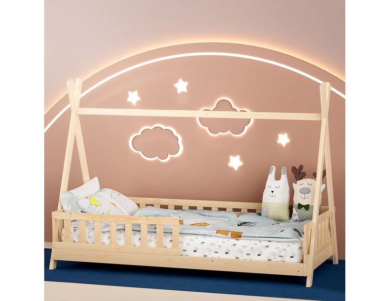 Artiss Bed Frame Wooden Kids House Frames Oak PUAH