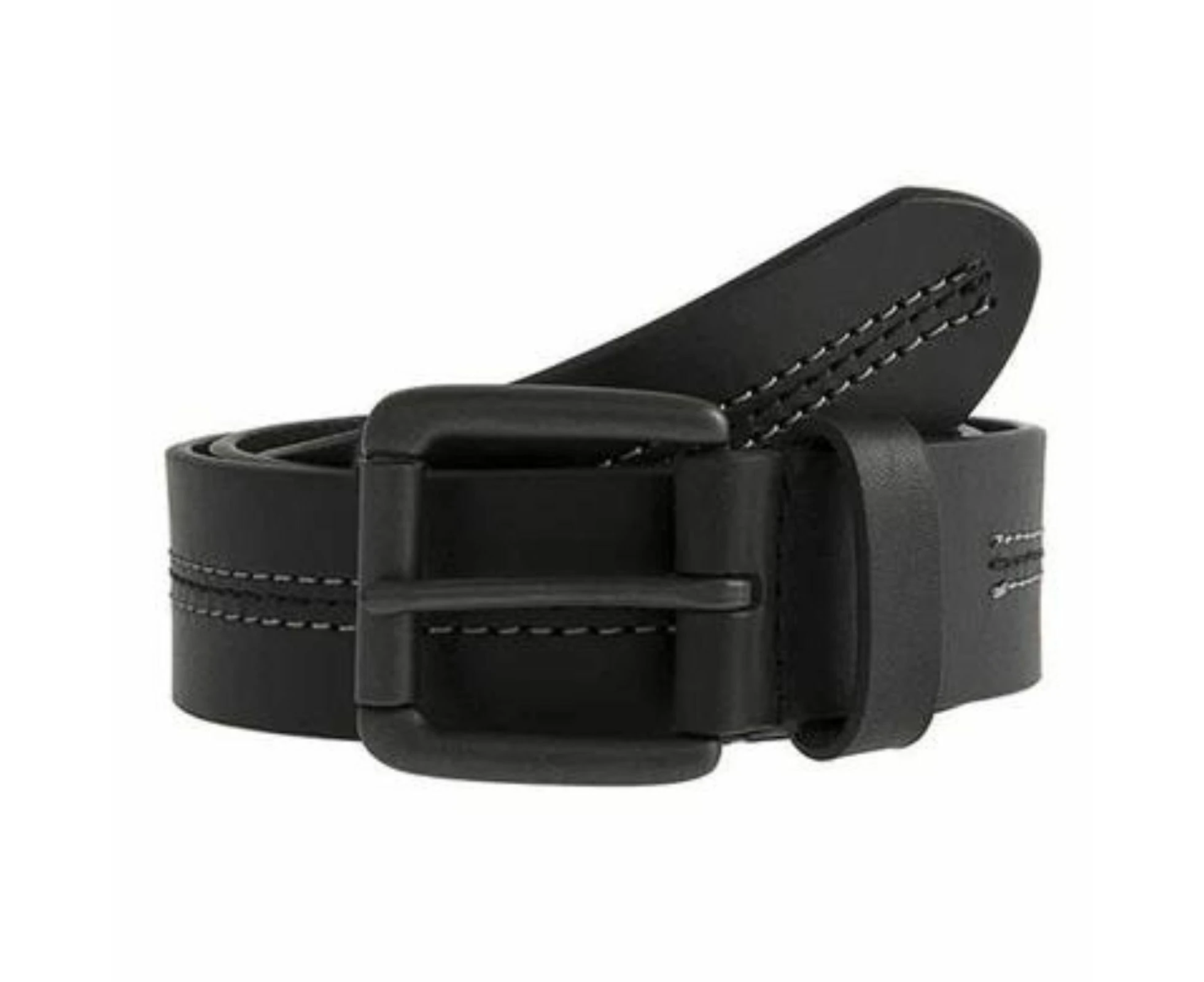 Dents Mens Lined Leather Belt with Stitch Detail and Gunmetal Buckle - Black