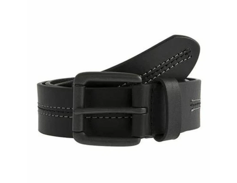 Dents Mens Lined Leather Belt with Stitch Detail and Gunmetal Buckle - Black