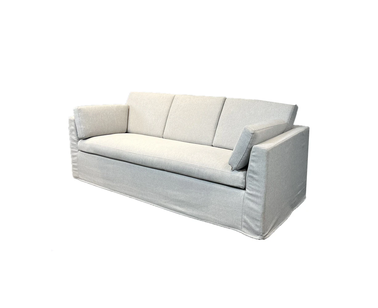 Light Gray Linen Arm Slipcovered Sofa 3-Seater Couch