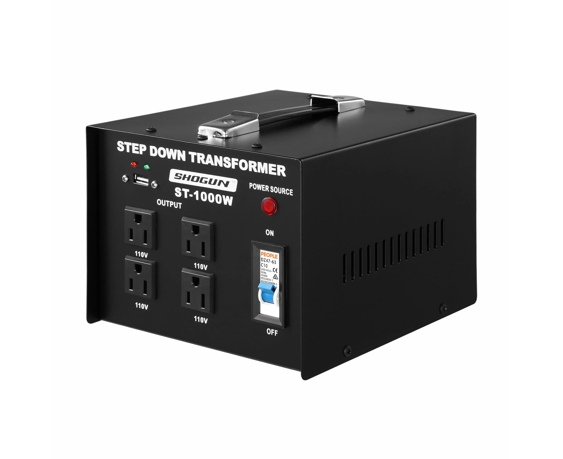 Step Down Transformer 1000W 240V-110V Stepdown Electric Voltage Converter AU to US with 4 AC Output Sockets 5V USB Port