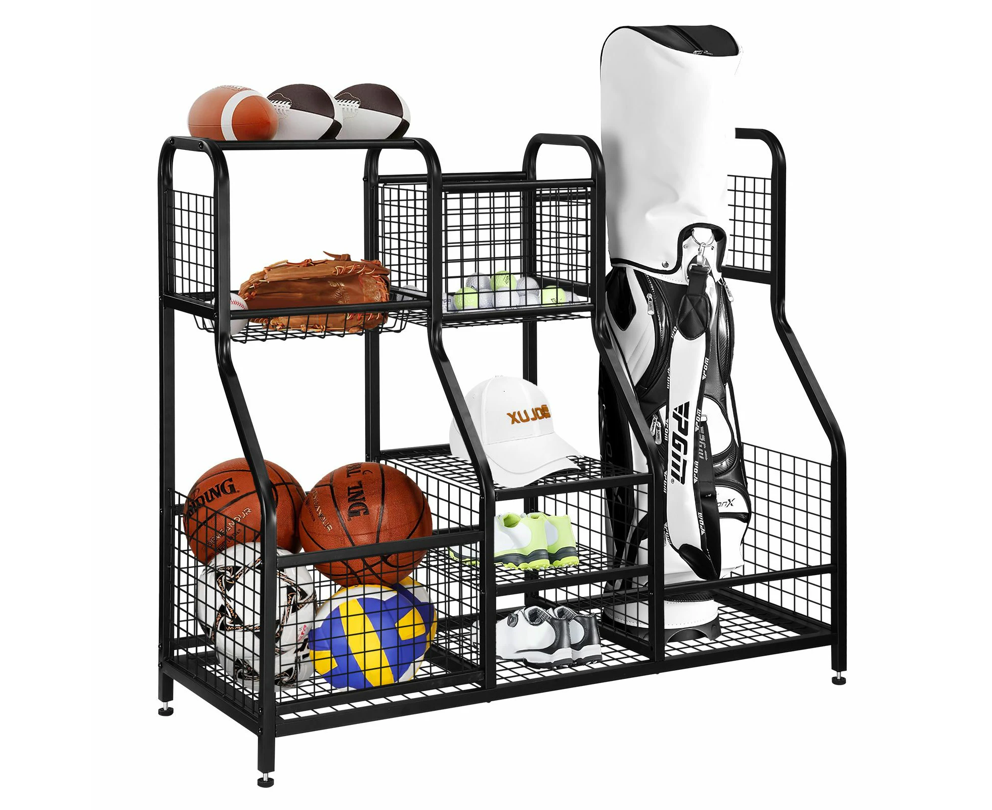 Large Golf Bag Ball Storage Rack Sports Gear Equipment Organiser for Basketball Football Home Gym Garage Shelves Holder Stand