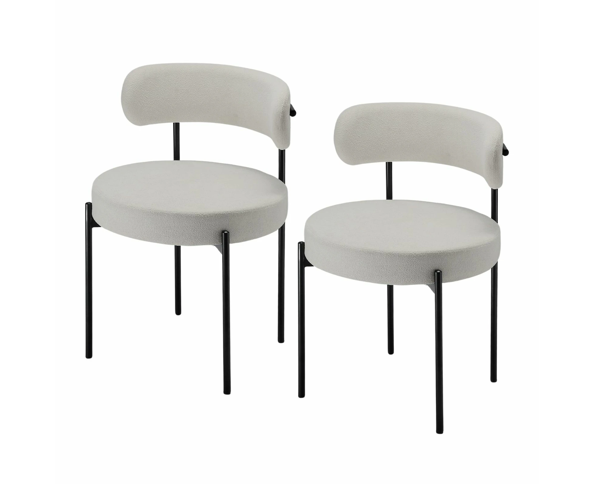 2x Boucle Dining Chairs Round Sherpa Upholstered Fabric Lounge Accent Seats for Cafe Kitchen Living Room with Backrest