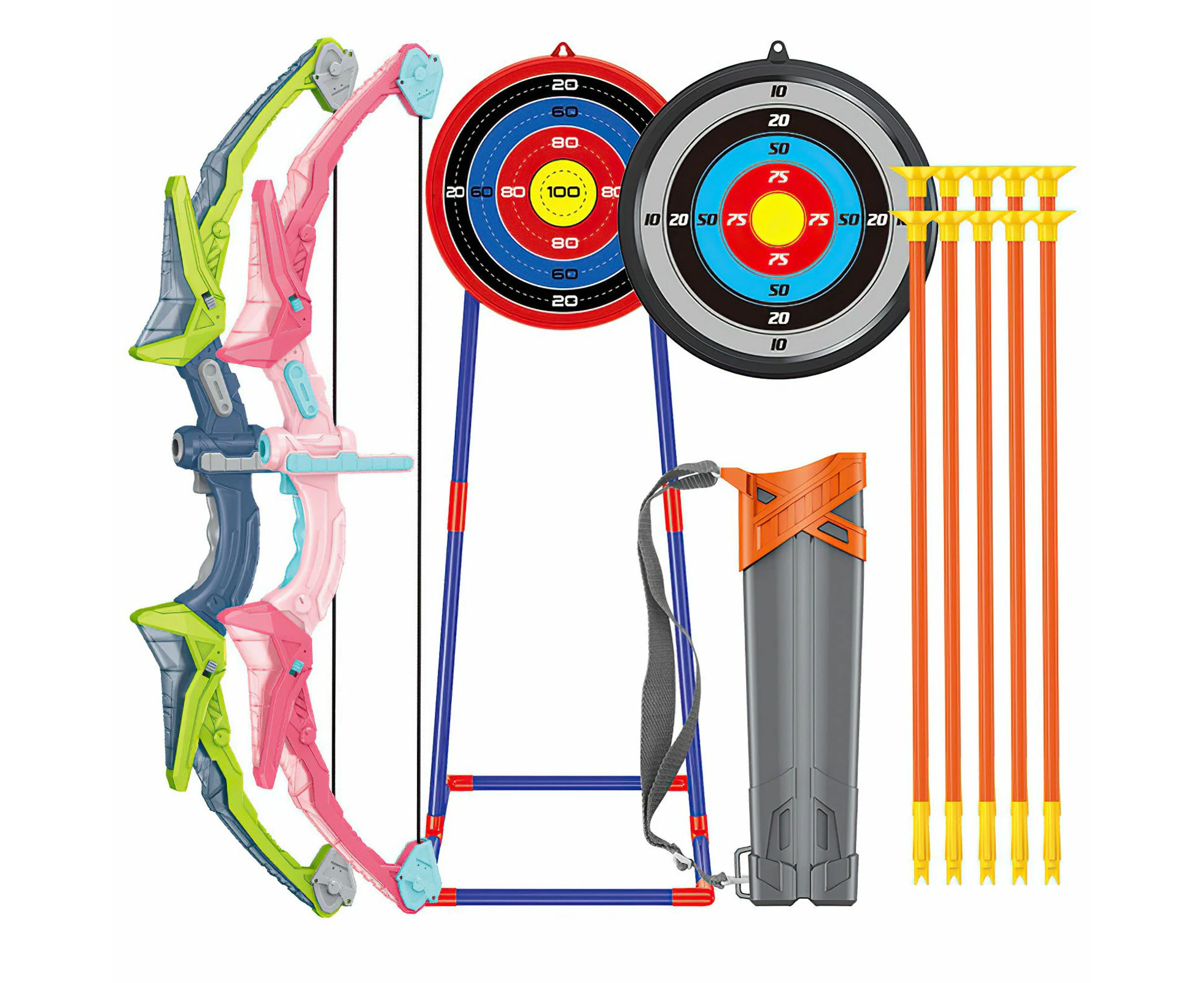 Kids Bows and Arrows Set Archery Toys Led Light Soft Childrens Targets Quiver Outdoor Sports Play 10 Suction Cup Arrow