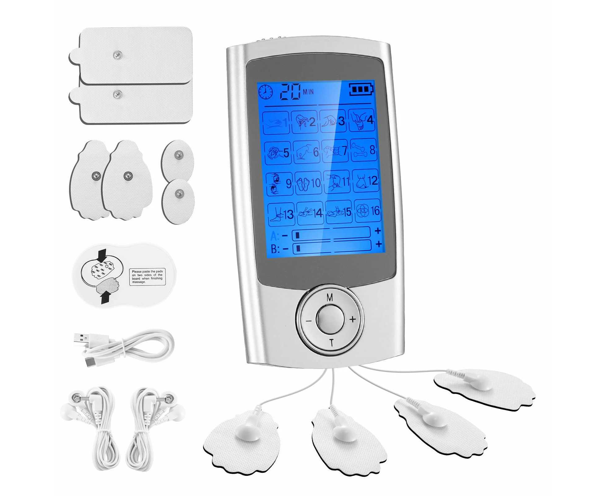 TENS EMS Muscle Stimulator Electric Massager Machine Portable Back Neck Nerve Knee Massage Device Rechargeable Unit 16 Modes