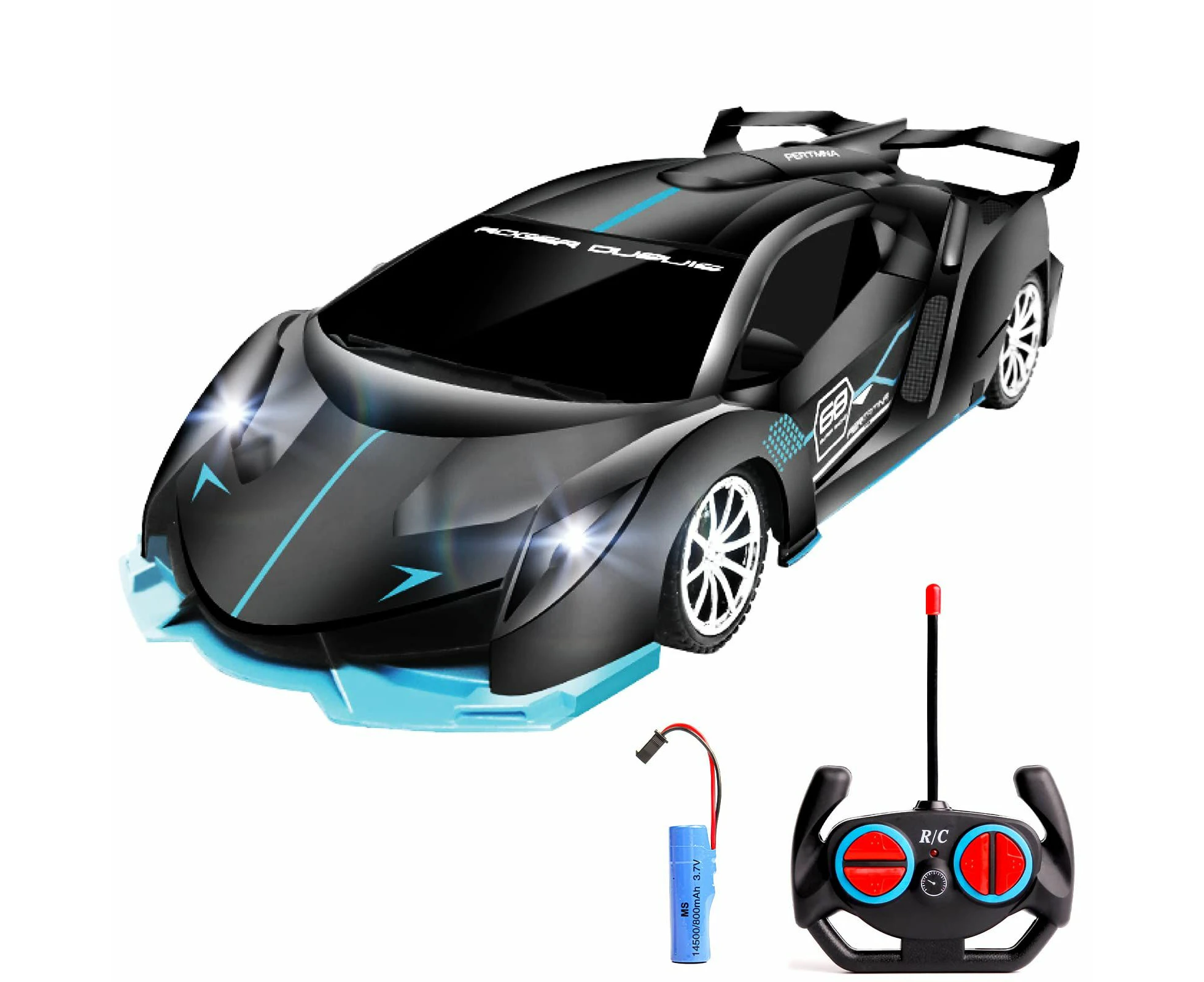 Remote Control Car 1/18 Rechargeable High Speed RC Cars Toys for Boys Girls Vehicle Racing Hobby with Headlight Xmas Birthday Gifts for Kids (Blue)