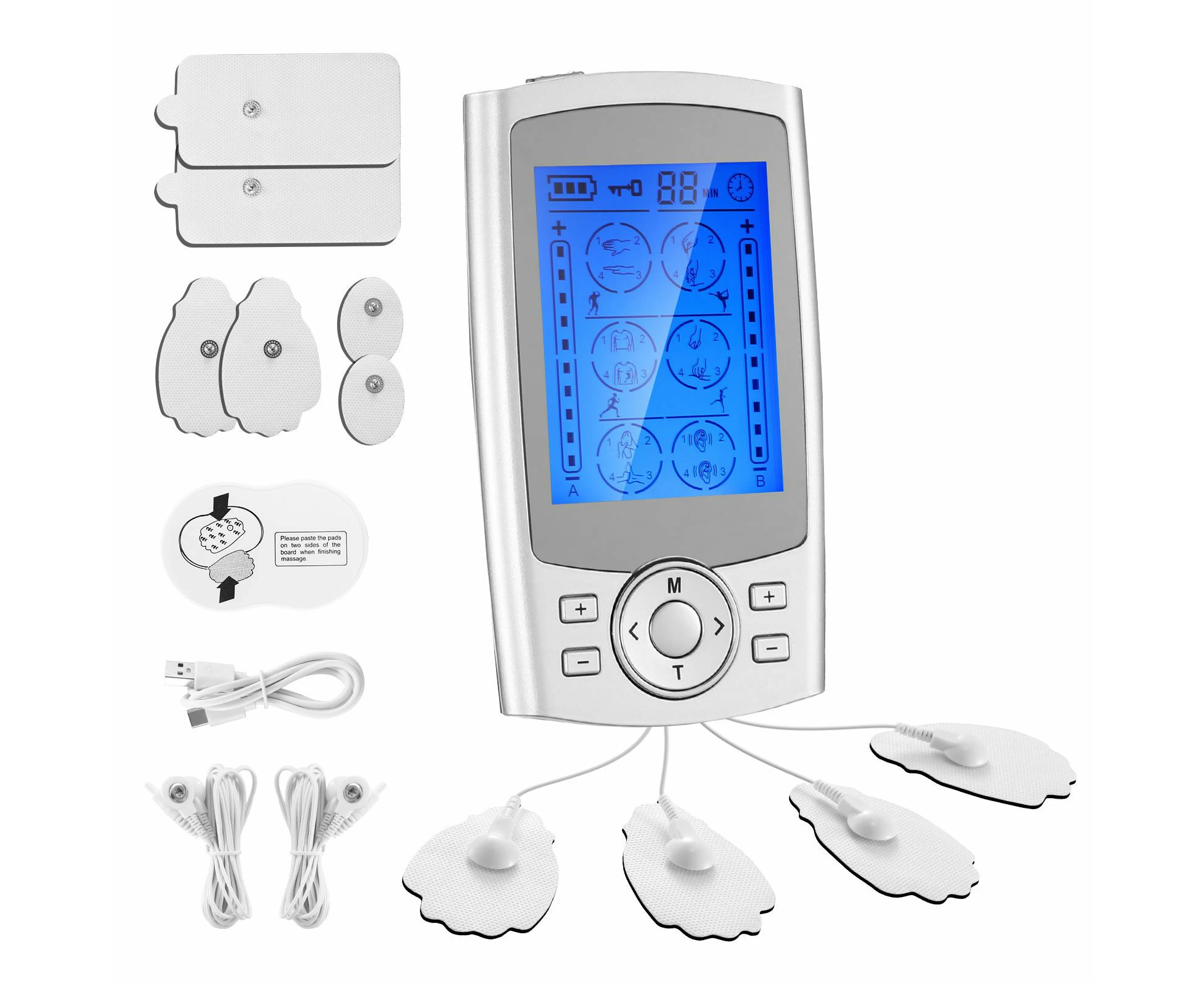 TENS EMS Muscle Stimulator Machine Electric Portable Back Neck Massager Nerve Knee Rechargeable Massage Unit Device 24 Modes