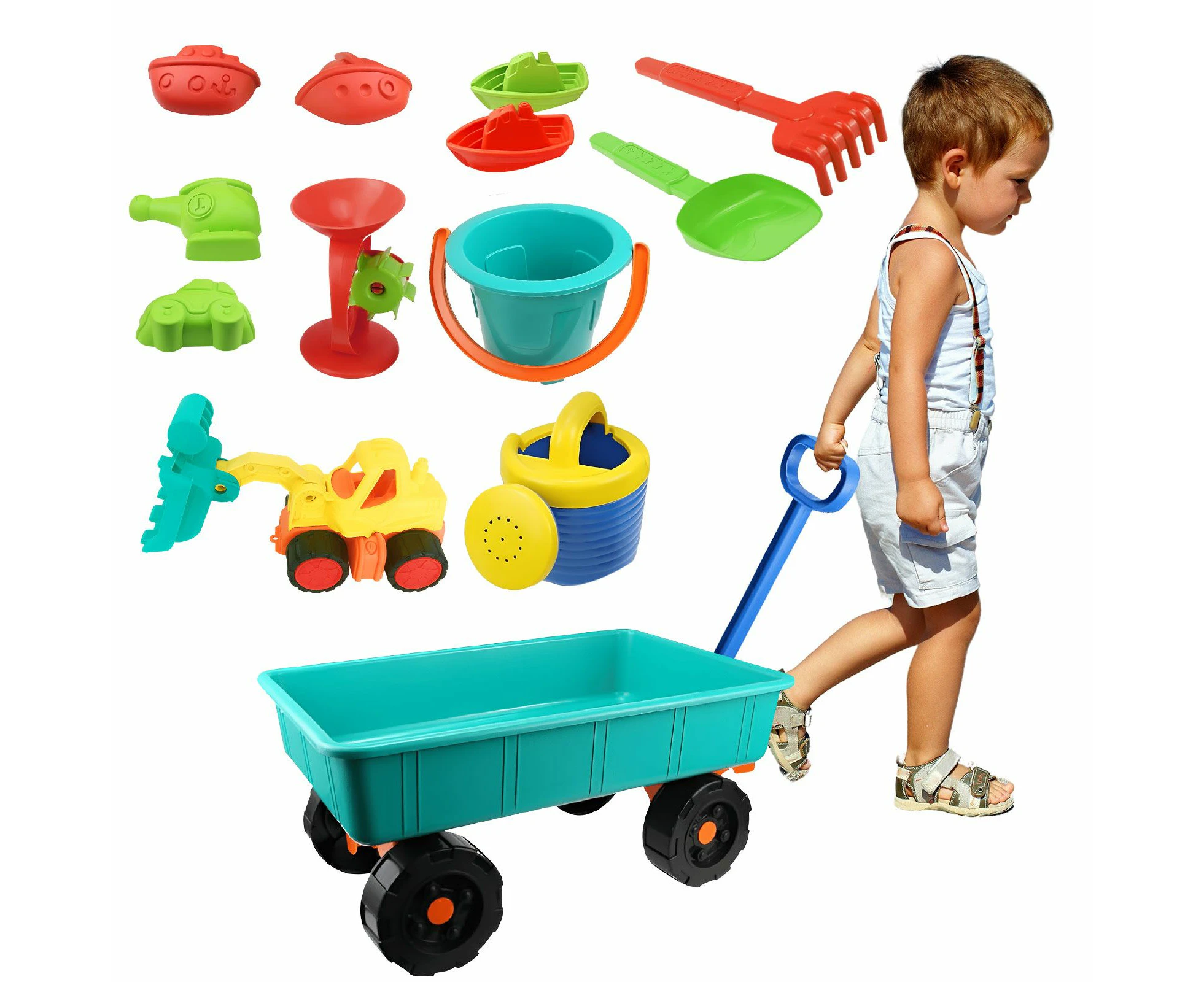 Kids Beach Sand Toys Set for Sandbox Sandpit Pretend Play Wagon Cart Moulds Pool Water Outdoor Children Car Tool Kit