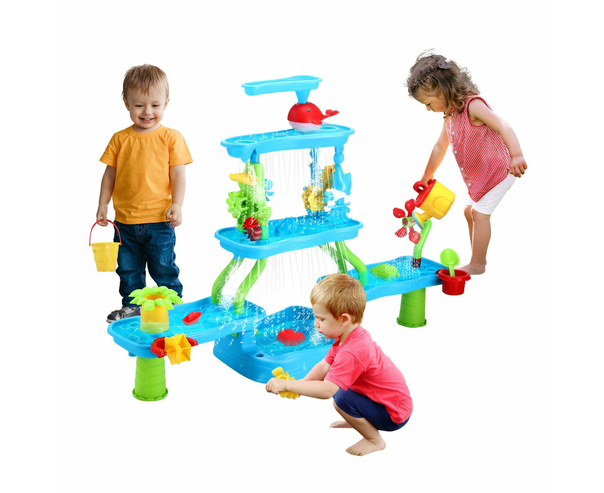 Sand Water Play Table 5 Tier Waterfall Pool Toys Sandpit Education Beach Activity Summer Outdoor Backyard Kids Playset