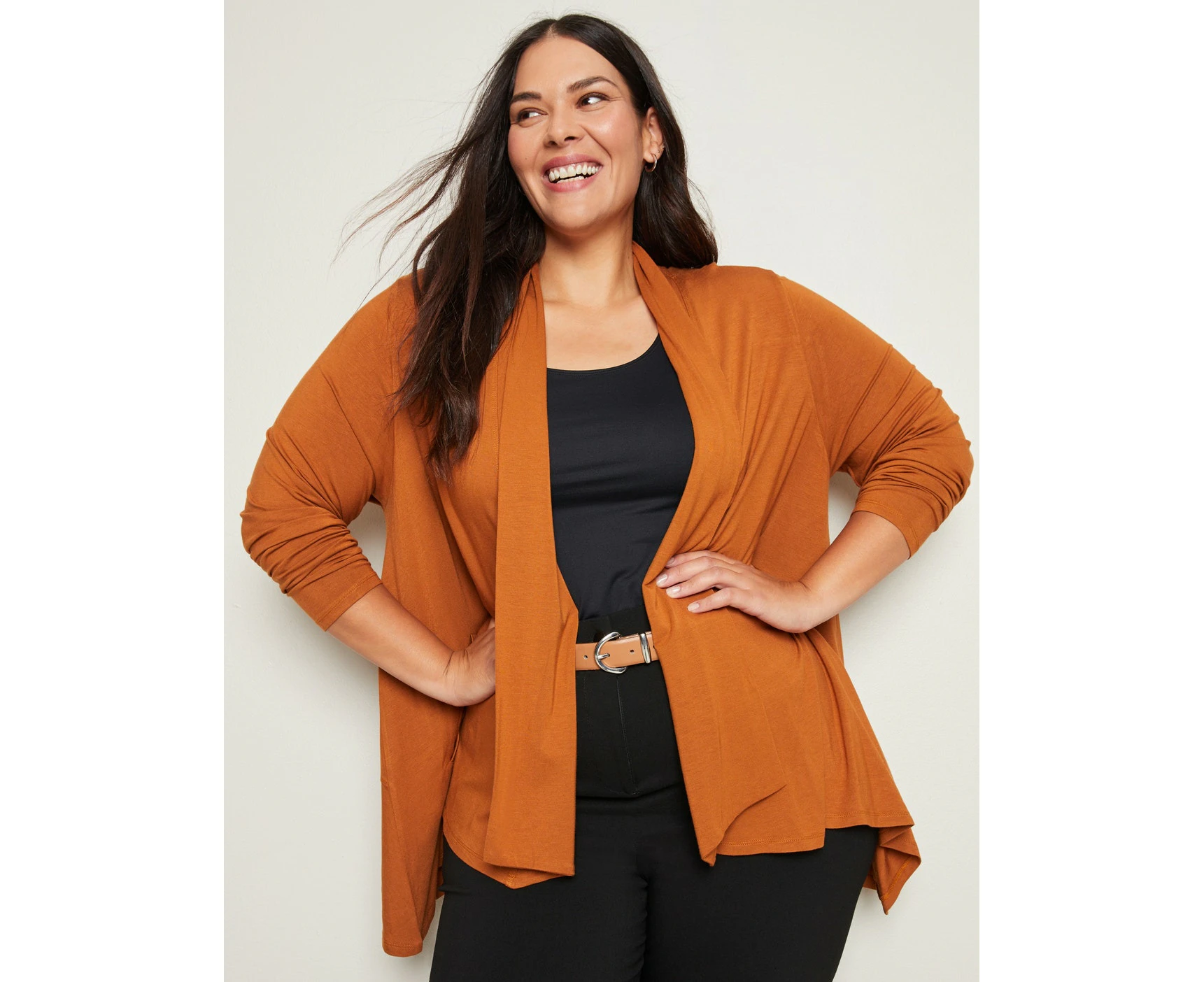 Autograph - Womens Plus Size - Jumper - Winter - Brown Elastane - Cardigan / Cardi / Cover Up - Long Sleeve - Tan - Relaxed Fit Length Long - Stretch