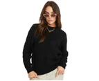 ROCKMANS - Womens Jumper -  Fluffy Fancy Cable Crew Neck Jumper - Black