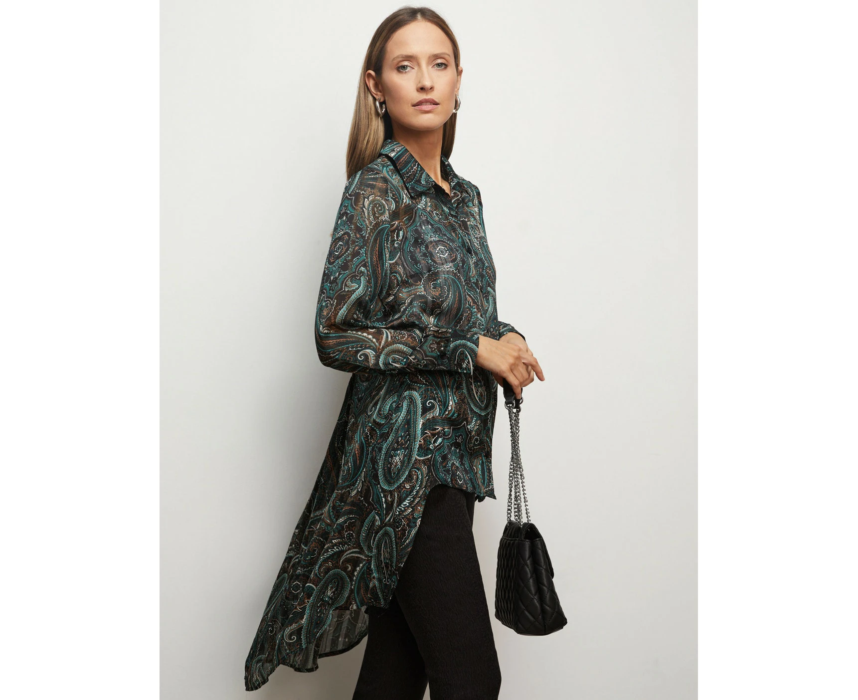 Liz Jordan - Womens - Tops - Winter - Blouse / Shirt - Green - Long Sleeve - Paisley Shaded Spruce - Length Long - Casual Fashion Office Work Clothes