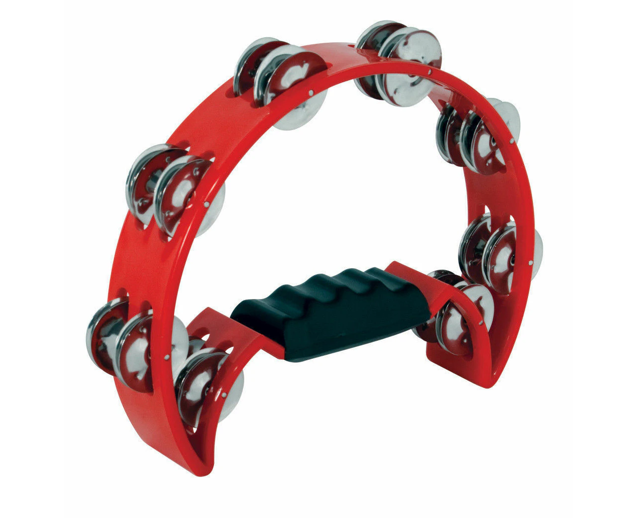 Mano Percussion - Red Half Moon Tambourine  ABS Rim, 16 Pairs Of Jingles