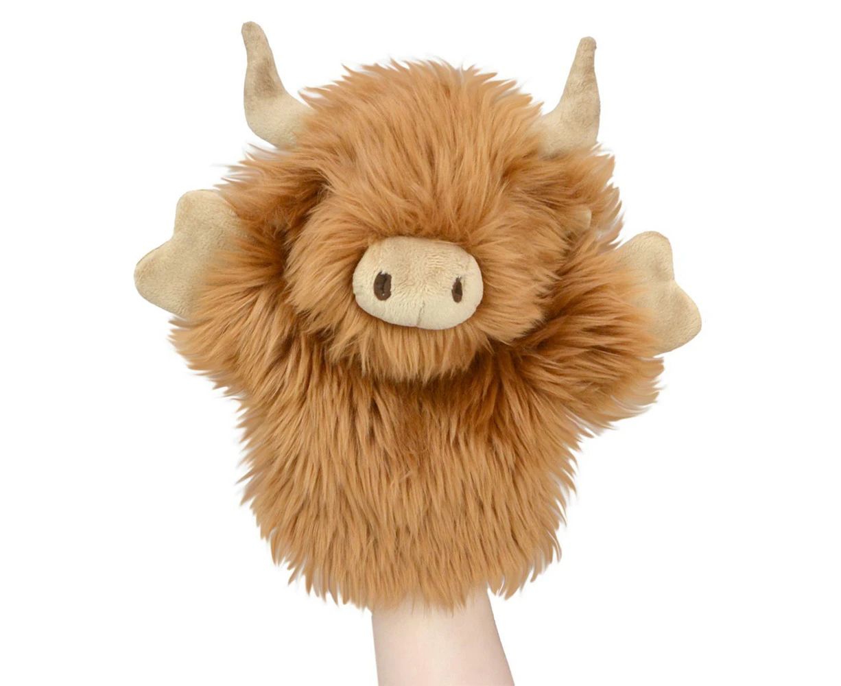 Lil Friends 26cm Highland Cow Animal Hand Puppet Kids Soft Plush Toy Brown 0m+