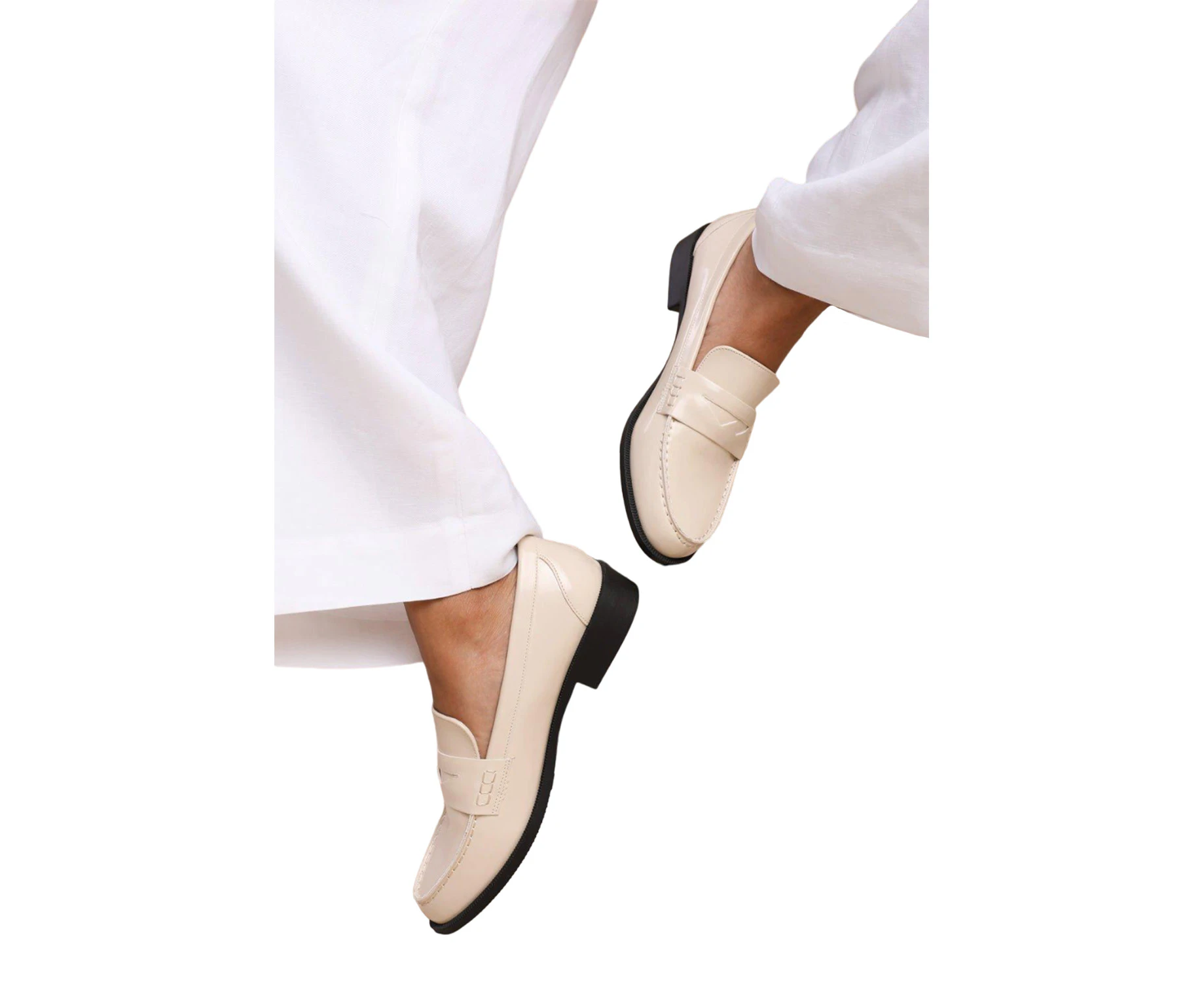 Where's That From Womens Houston Patent Leather Slip-on Wide Loafers (Cream) - WM458