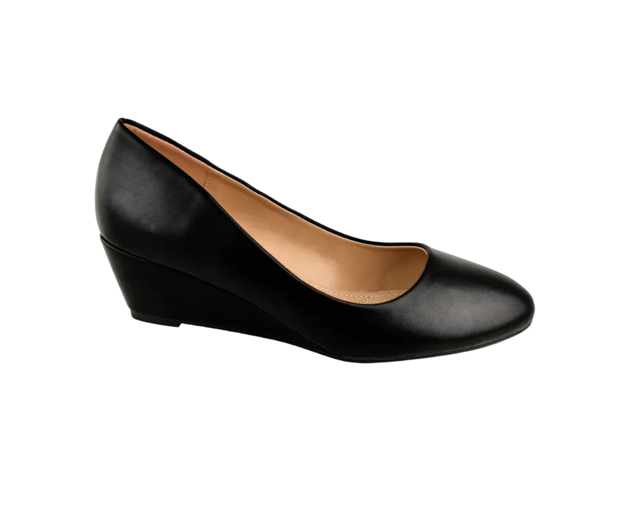 Where's That From Womens Kieran PU Wide Platform Low Wedge Court Shoes (Black) - WM489